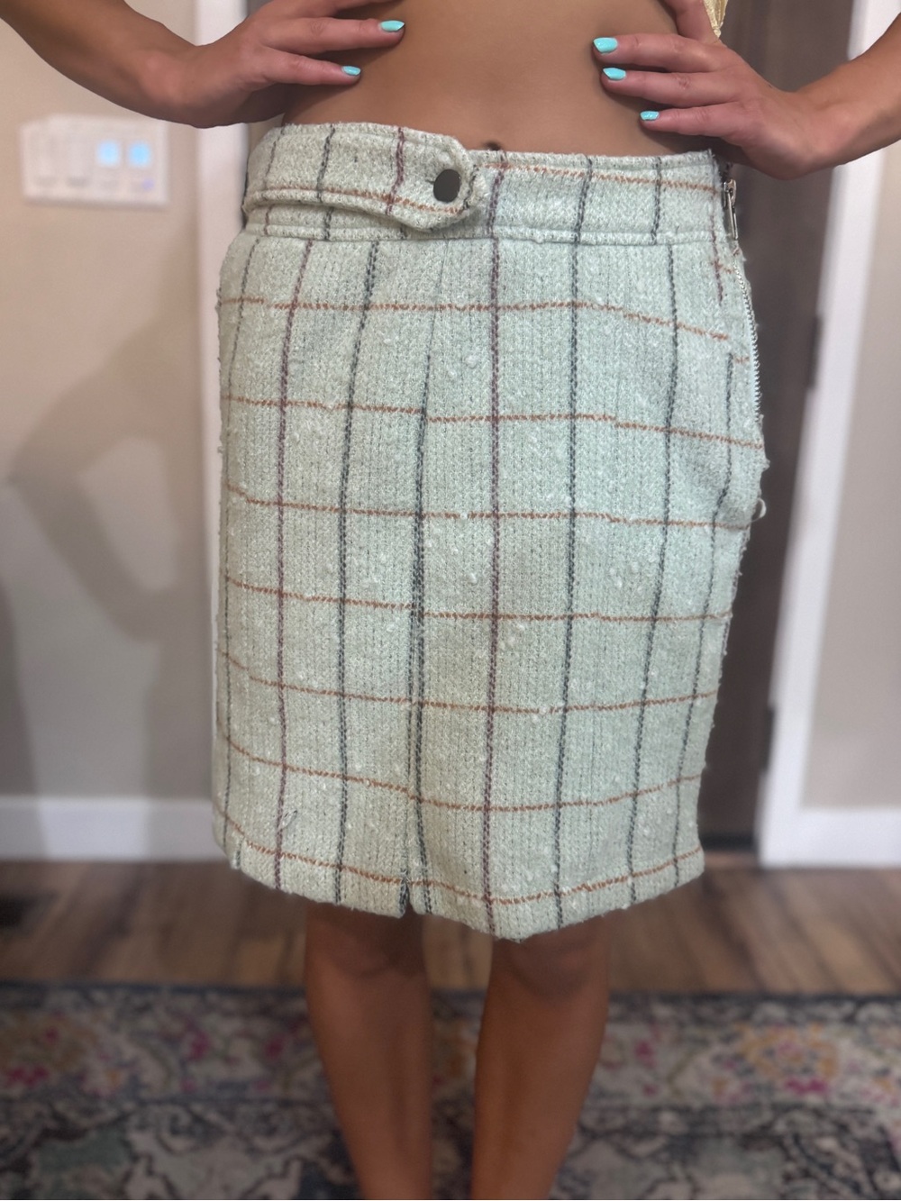 Roolee Mint Plaid Tweed Pencil Skirt